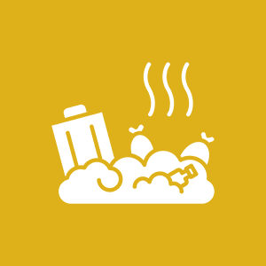 Trash bin with steam on yellow background.