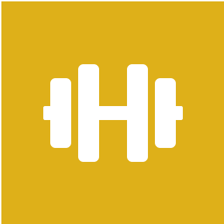 icon 04 (1) White dumbbell icon on yellow background.